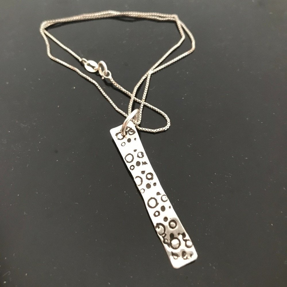 Southwestern Stamped Pendant Sterling Silver Bar necklace 925 .925 Handmade Gift - Picture 4 of 8